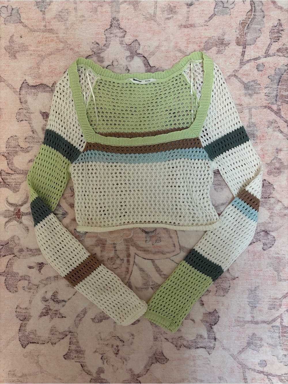 Colorful Crochet Square-Neck Sweater